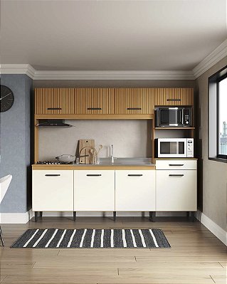 Conjunto de Cozinha Hortensia 241,20cm 8 Portas Nature/Champanhe