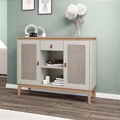 Aparador Trama 120cm com 2 Portas e 1 Gaveta Mel e Off White