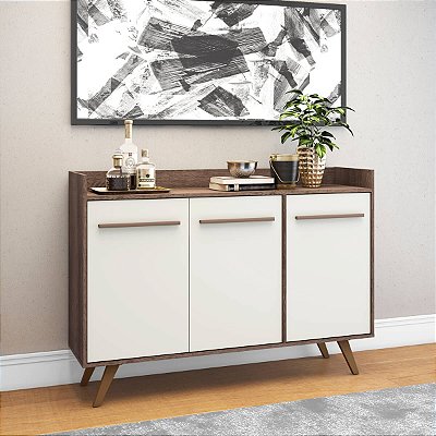 Aparador Buffet Estilo Retrô 136cm com 3 Portas e 5 Pés