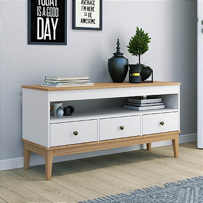 Rack para TV Colonial 120cm com Nicho e 3 Gavetas Puxadores em Metal