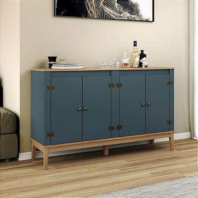 Buffet Aparador Colonial 149cm com 4 Portas Pés de Madeira