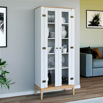 Cristaleira Estilo Colonial 180cm com 2 Portas de Vidro