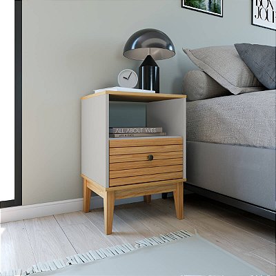 Mesa de Cabeceira Estilo Retrô 45cm com 1 nicho e 1 Gaveta