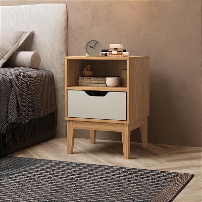 Mesa de Cabeceira Moderna 45cm com Nicho e 1 Gaveta