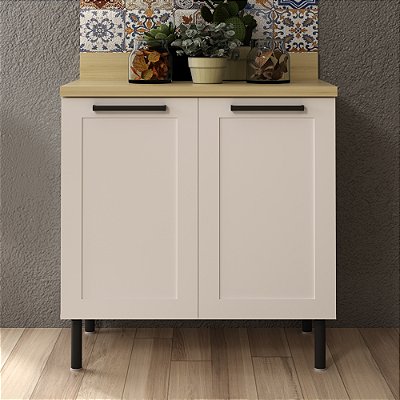 Balcão de Cozinha em MDF 80x85cm com 2 Portas 1 Prateleira Branco