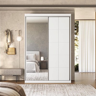 Guarda Roupa South em 100% MDF 146,5x218cm 2 Portas de Correr com Espelho