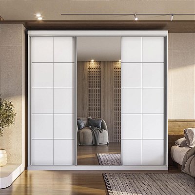 Guarda Roupa South em MDF 219x218cm 3 Portas de Correr com Espelho