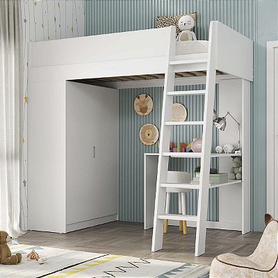 Cama Infantil Mezzo Multifuncional em MDF 194,4x182cm Escada Integrada