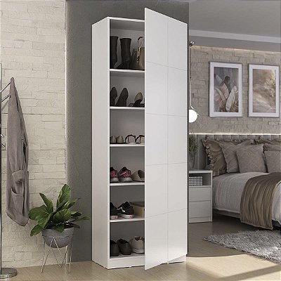 Sapateira Divino Good em MDF 66x187cm 1 Porta 6 Nichos Branco