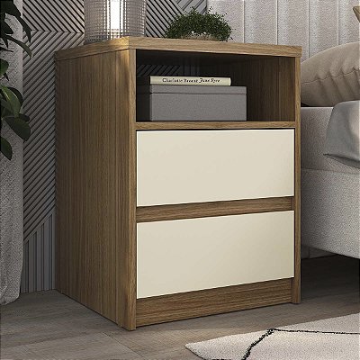 Mesa de Cabeceira Gales em MDF 45x60cm com 2 Gavetas e 1 Nicho