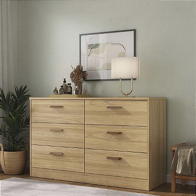 Cômoda para Quarto Divino em MDF 140,1x86,1cm com 6 Gavetas