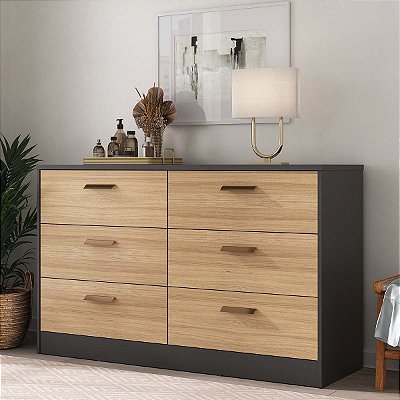 Cômoda para Quarto Divino em MDF 140,1x86,1cm com 6 Gavetas