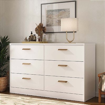 Cômoda para Quarto Divino em MDF 140,1x86,1cm com 6 Gavetas