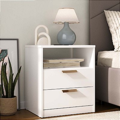 Mesa de Cabeceira Divino em MDF 56,7x65cm com 2 Gavetas