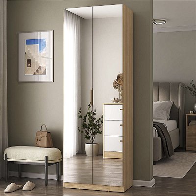 Sapateira Moderna Sublime em MDF 66x187cm com 2 Portas Espelho