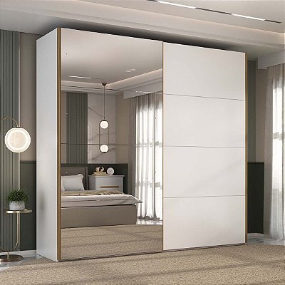 Guarda Roupa Trentino em MDF 242,3x230cm 2 Portas de Correr com Espelho