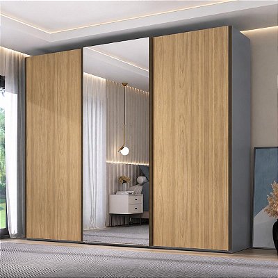 Guarda Roupa Veneto 3 Portas de Correr 274,5x230cm MDF com Espelho