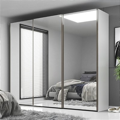 Guarda Roupa Veneto em MDF 3 Portas de Correr com Espelho 6 Gavetas 274,5x230cm
