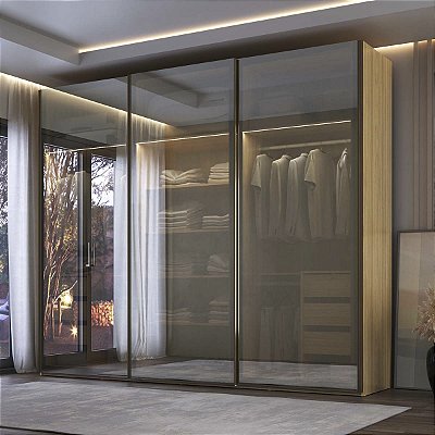 Guarda Roupa Veneto em MDF 274,5x230cm 3 Portas Reflectas com LED