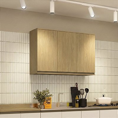 Armário Aéreo Cozinha Nova Dubai em MDF 120cm 3 Portas Louro Freijó