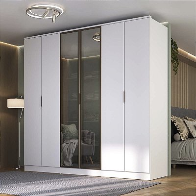 Guarda Roupa Ravi em MDF 240x232,2cm 6 Portas com Reflecta