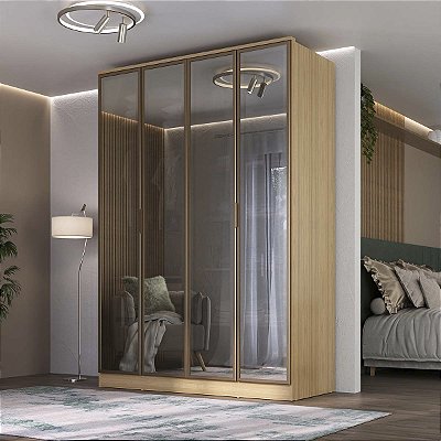 Guarda Roupa Ravi 100% MDF 4 Portas Reflecta 160,5x232,2cm com LED