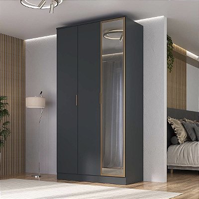 Roupeiro Ravi em MDF 3 Portas com Reflecta 120,5x232,2cm