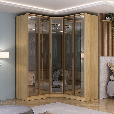 Roupeiro Modulado Ravi 100% MDF 164x232,2cm 5 Portas Reflecta com LED