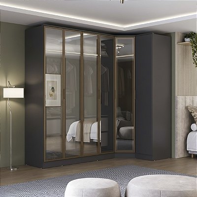 Roupeiro Modulado Ravi em MDF 6 Portas Reflecta 243,5x232,2cm
