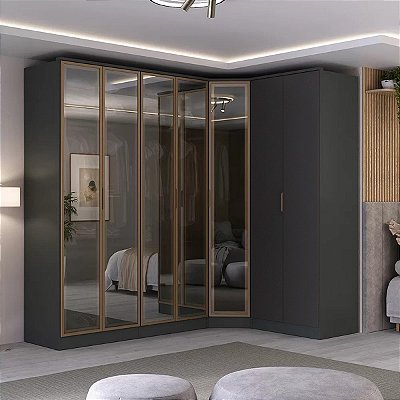 Roupeiro Modulado Ravi em 100% MDF 7 Portas Reflecta 243,5cm com LED