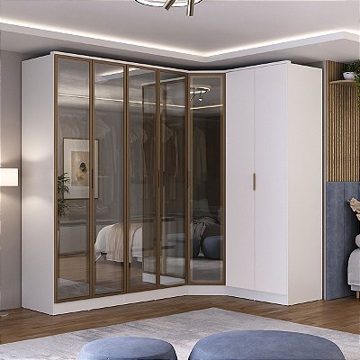 Roupeiro Modulado Ravi em MDF 7 Portas Reflecta 243,5x232,2cm