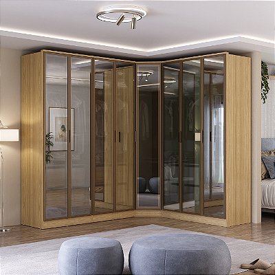 Roupeiro Modulado Ravi em 100% MDF 243,5cm 8 Portas Reflecta com LED