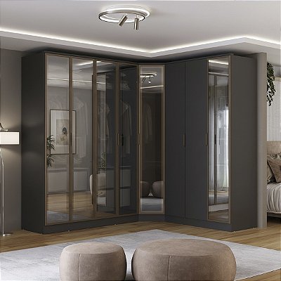 Roupeiro Modulado Ravi em MDF 8 Portas Reflecta 243,5x232,2cm
