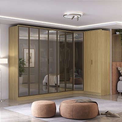 Roupeiro Modulado Ravi em 100% MDF 9 Portas Reflecta 323x232,2cm com LED