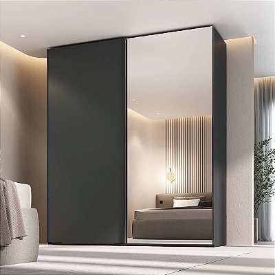 Guarda Roupa Creta em MDF 199,9x230cm 2 Portas de Correr com Espelho