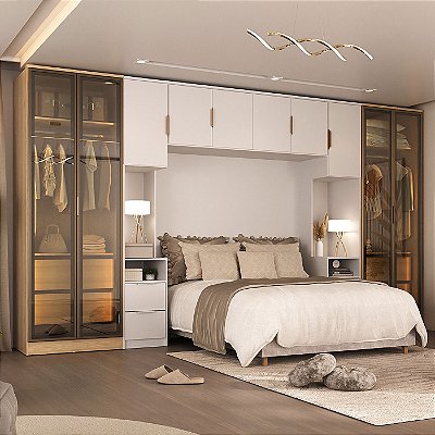 Roupeiro Modulado Ravi MDF 414,5cm 10 Portas Reflecta com Led