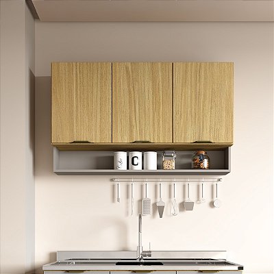Armário Aéreo Cozinha Ibiza em MDF 120cm e 3 Portas com Nicho