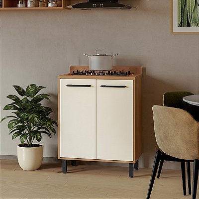 Balcão de Cozinha com Tampo Havana 70x90cm 2 Portas e 2 Nichos