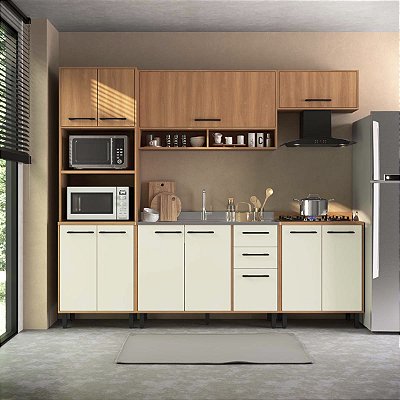 Cozinha Modulada Havana 255x220cm 11 Portas 2 Gavetas Pés Reguláveis