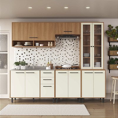 Cozinha Modulada Havana Fume 255x220cm 11 Portas 2 Gavetas com Pés