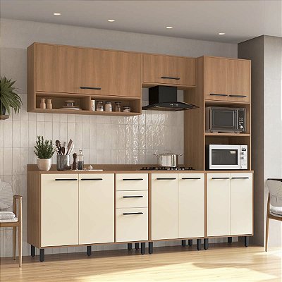 Cozinha Modulada Havana MDP 255x220cm 11 Portas 2 Gavetas com Pés