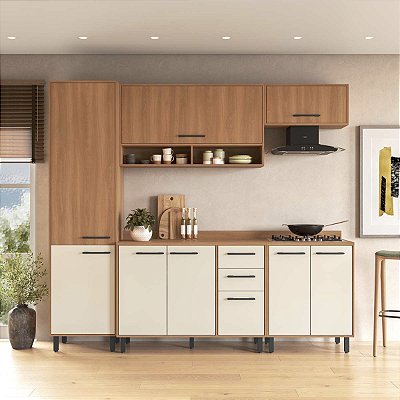 Cozinha Modulada Havana com Tampo 245x220cm 9 Portas 2 Gavetas com Pés