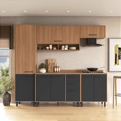 Cozinha Modulada Havana com Tampo 245x220cm 9 Portas 2 Gavetas com Pés