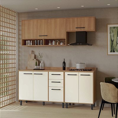 Cozinha Modulada Havana em MDP 190x220cm 7 Portas 2 Gavetas com Pés