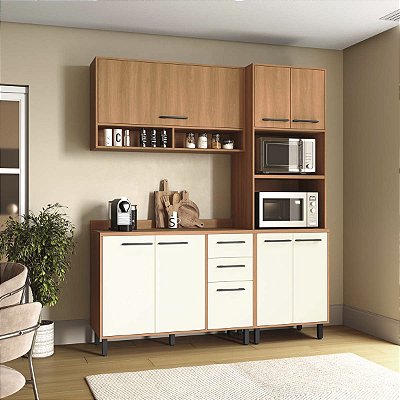 Cozinha Modulada Havana em MDP 185x220cm 8 Portas 2 Gavetas com Pés