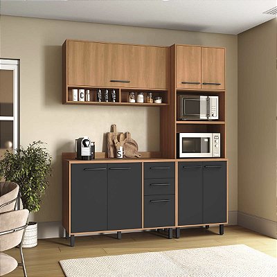 Cozinha Modulada Havana em MDP 185x220cm 8 Portas 2 Gavetas com Pés