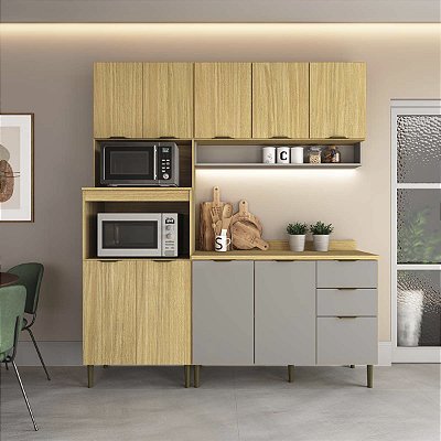 Cozinha Modulada Ibiza MDF 10 Portas 190cm com Tampo Pés Reguláveis