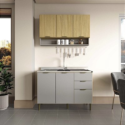 Cozinha Modulada Ibiza MDF 120cm 6 Portas 2 Gavetas e Pés Reguláveis