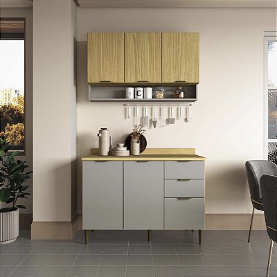 Cozinha Modulada Ibiza MDF 6 Portas 120cm com Tampo e Pés Reguláveis