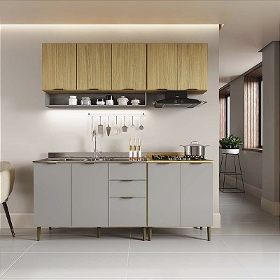 Cozinha Modulada Ibiza em MDF 190cm 10 Portas 2 Gavetas Moderno